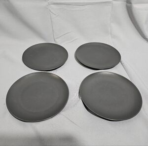 Ikea of Sweden 12011 Solid Black Matte Round Stoneware 8" Salad Plate Set 4